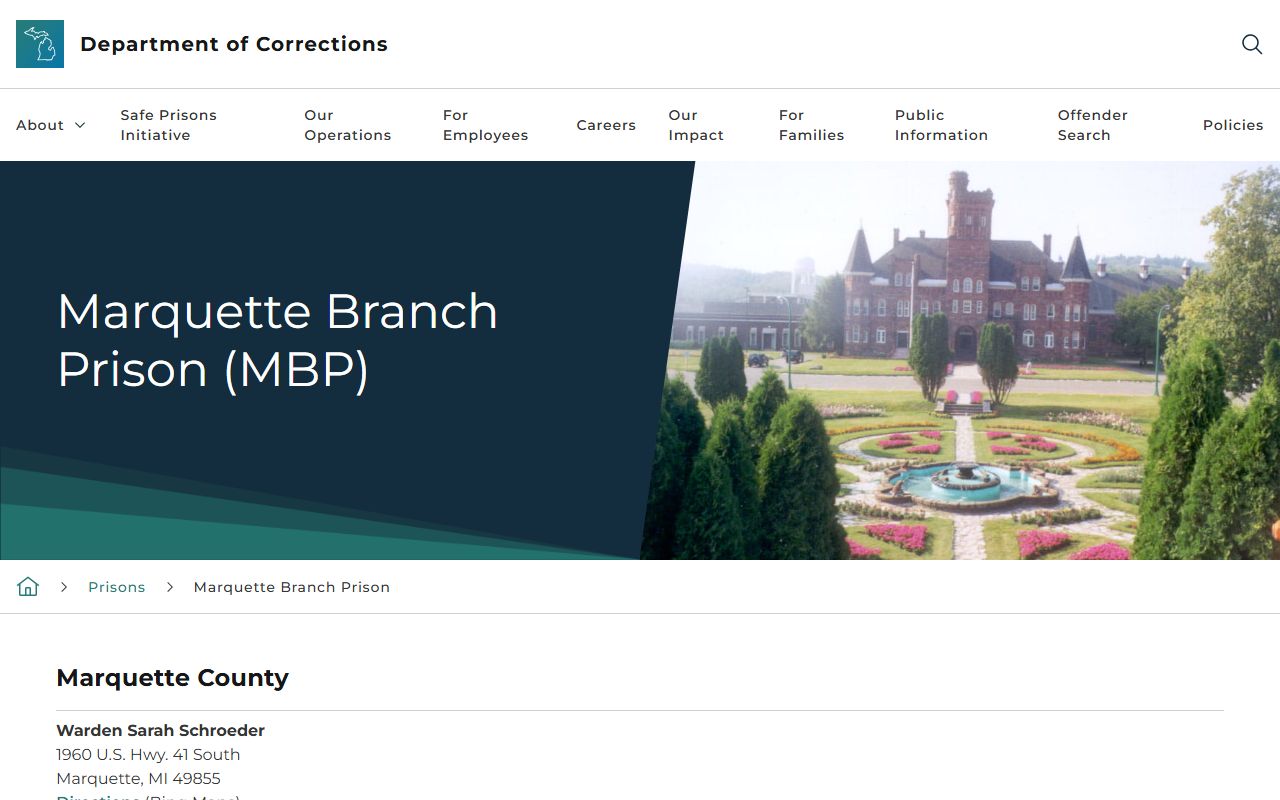 Marquette Branch Prison MDOC facility page for inmate lookup